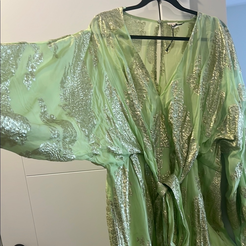 In Other Words River Island Light Green and Gold Playsuit